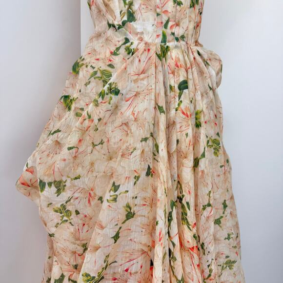 ZIMMERMANN Natura Draped Strapless Dress High-Low Azalea Floral 0 (US4) - Picture 12 of 16